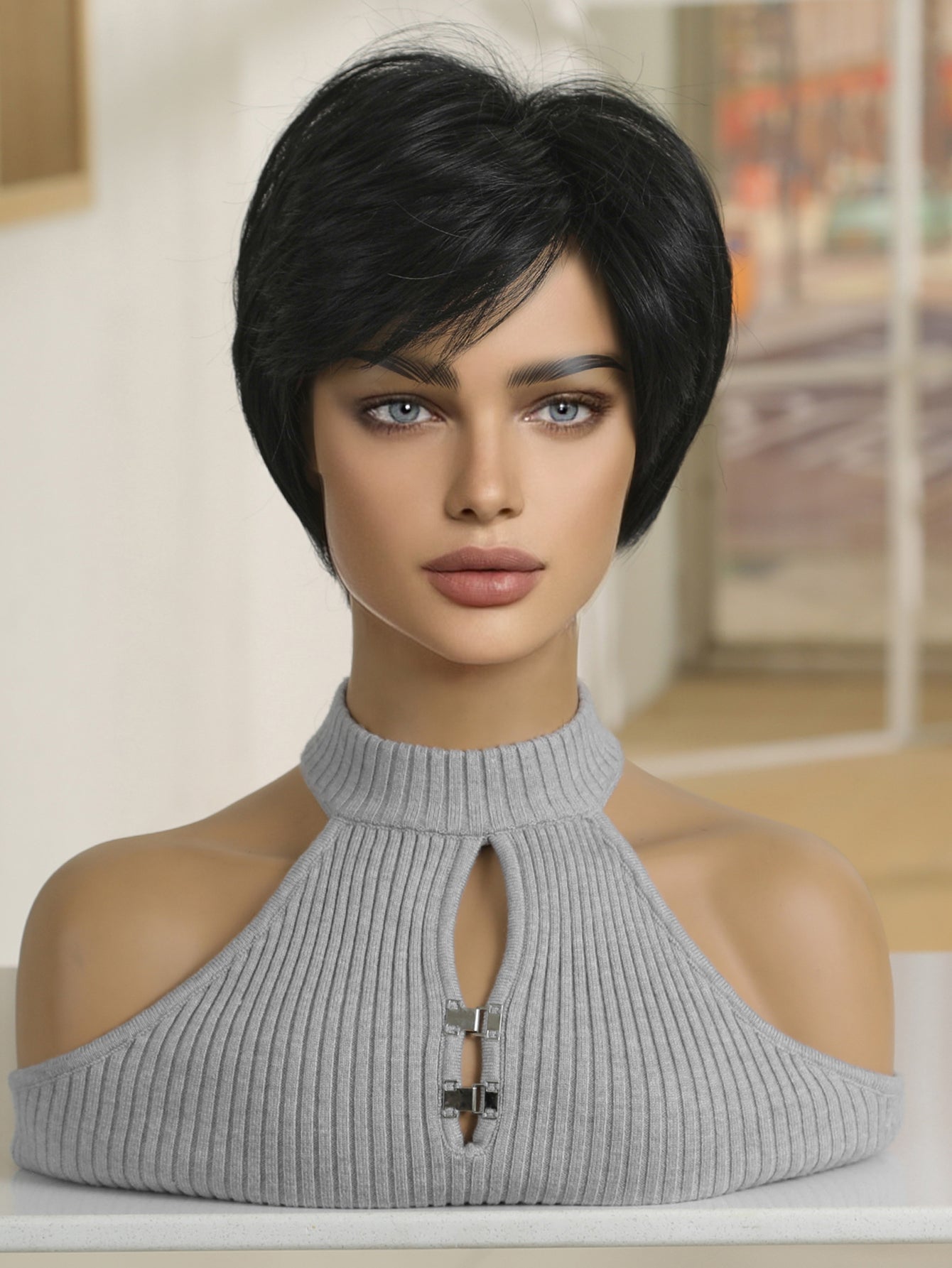 Natural Black Side Parting Pixie Cut Synthetic Wig LC2020-1