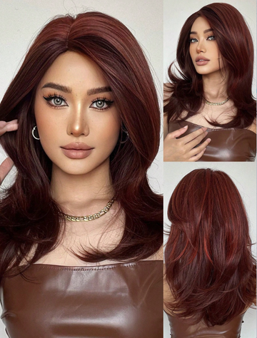 Dark Brown With Wine Highlights Synthetic Wig